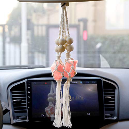 Boho Car Decorations Gift for Women and Family Handmade Rear View Mirror Accessories Hanging Ornaments Car Decor of Natural Himalayan Rock Car Mirror Hanging Pendant