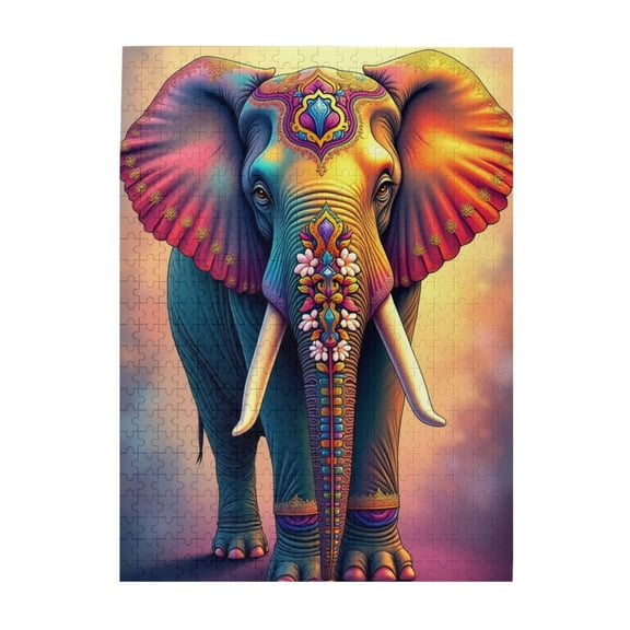 Ornate Elephant 500 Piece Adult Jigsaw Puzzle Vibrant Colors Intricate Details Challenging And Relaxing Puzzle For Adults Great Gift Idea Home Decor