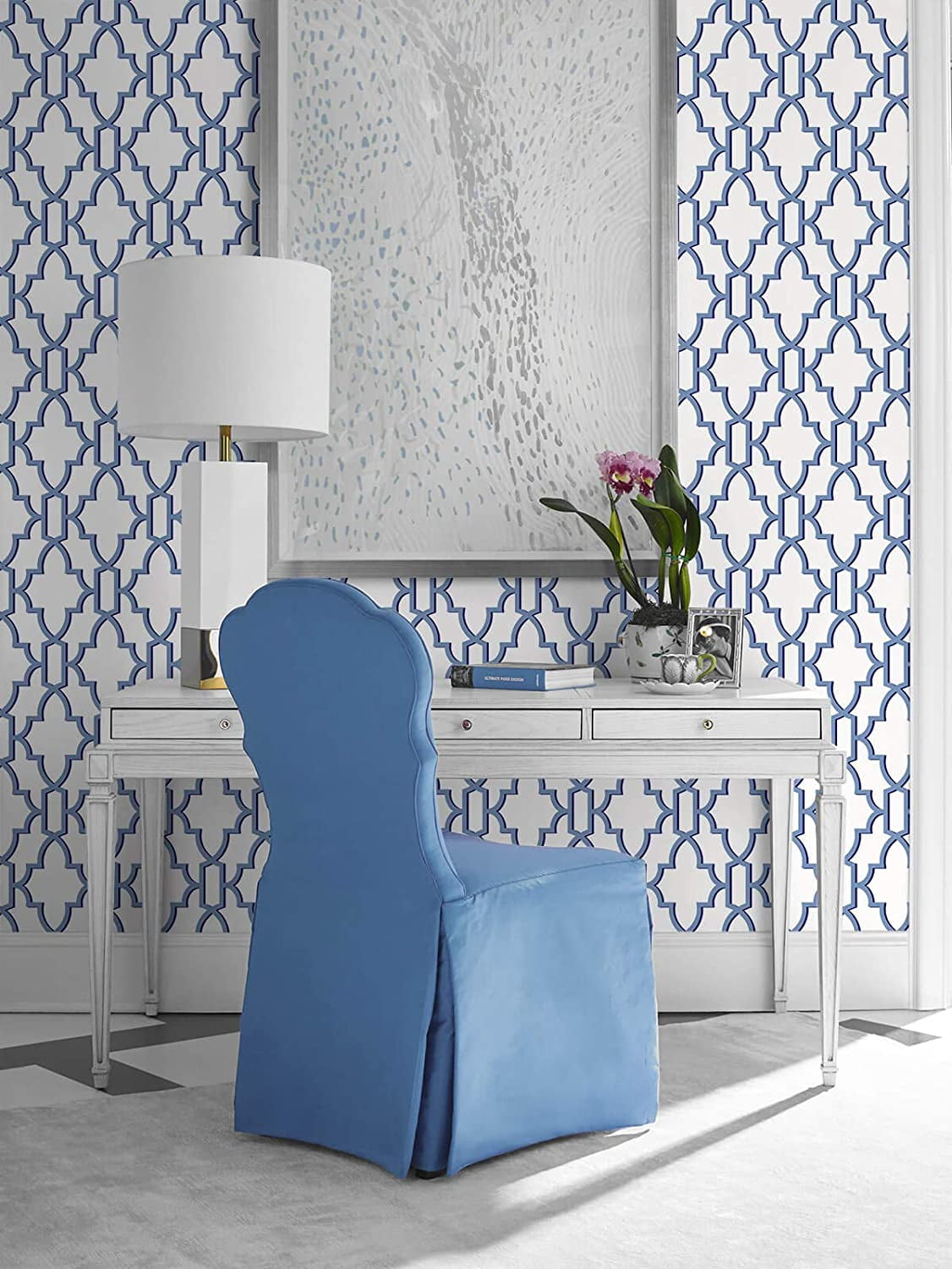 Lillian August Luxe Haven Coastal Lattice Peel and Stick Wallpaper Riviera Blue