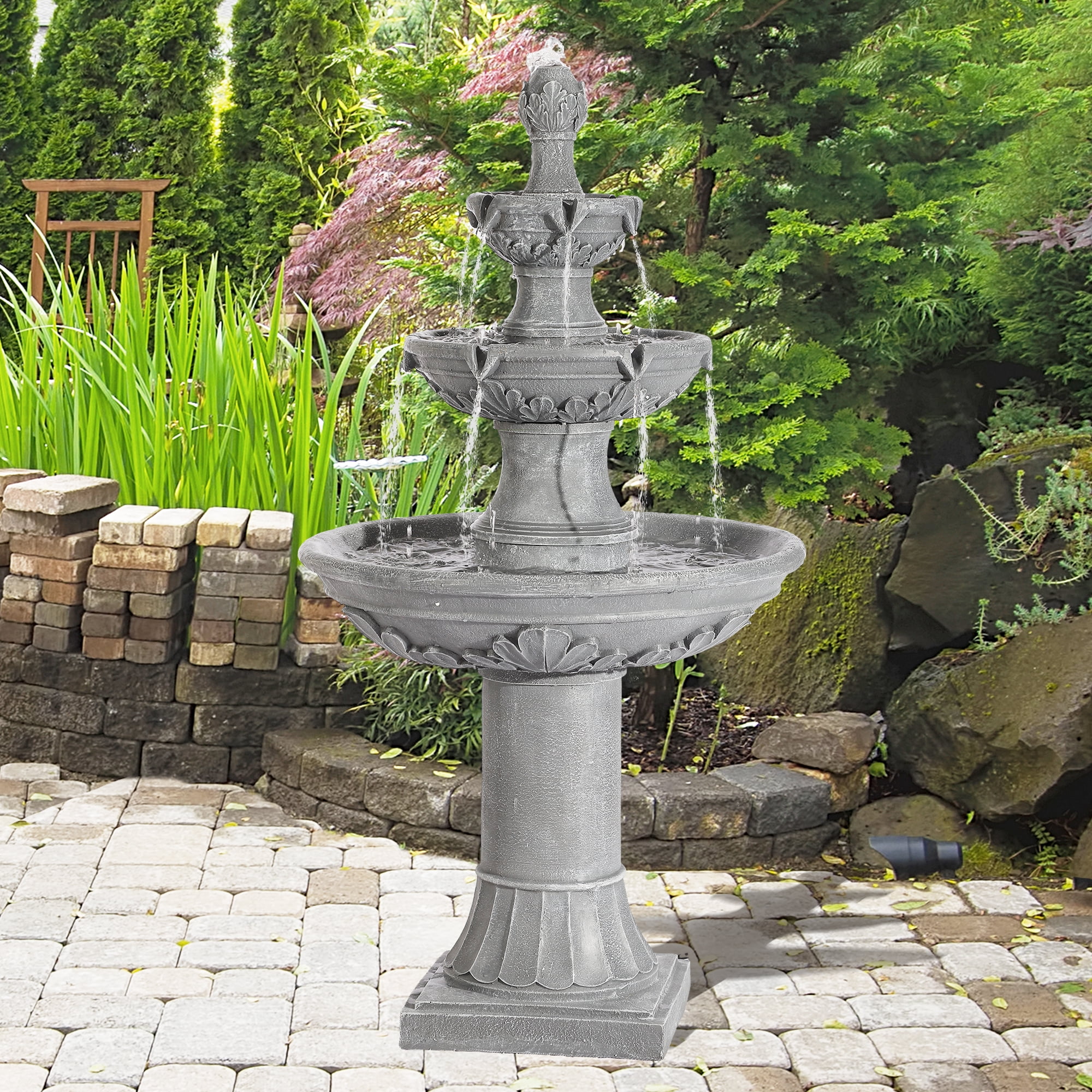 MAGIC UNION Outdoor Garden Water Fountains, 48.4" H Italian Style Fountains and Waterfalls Outside, 3-Tier Large Bubbler Cascading Indoor Floor Water Fountain Features with Pump for Home Yard Decor
