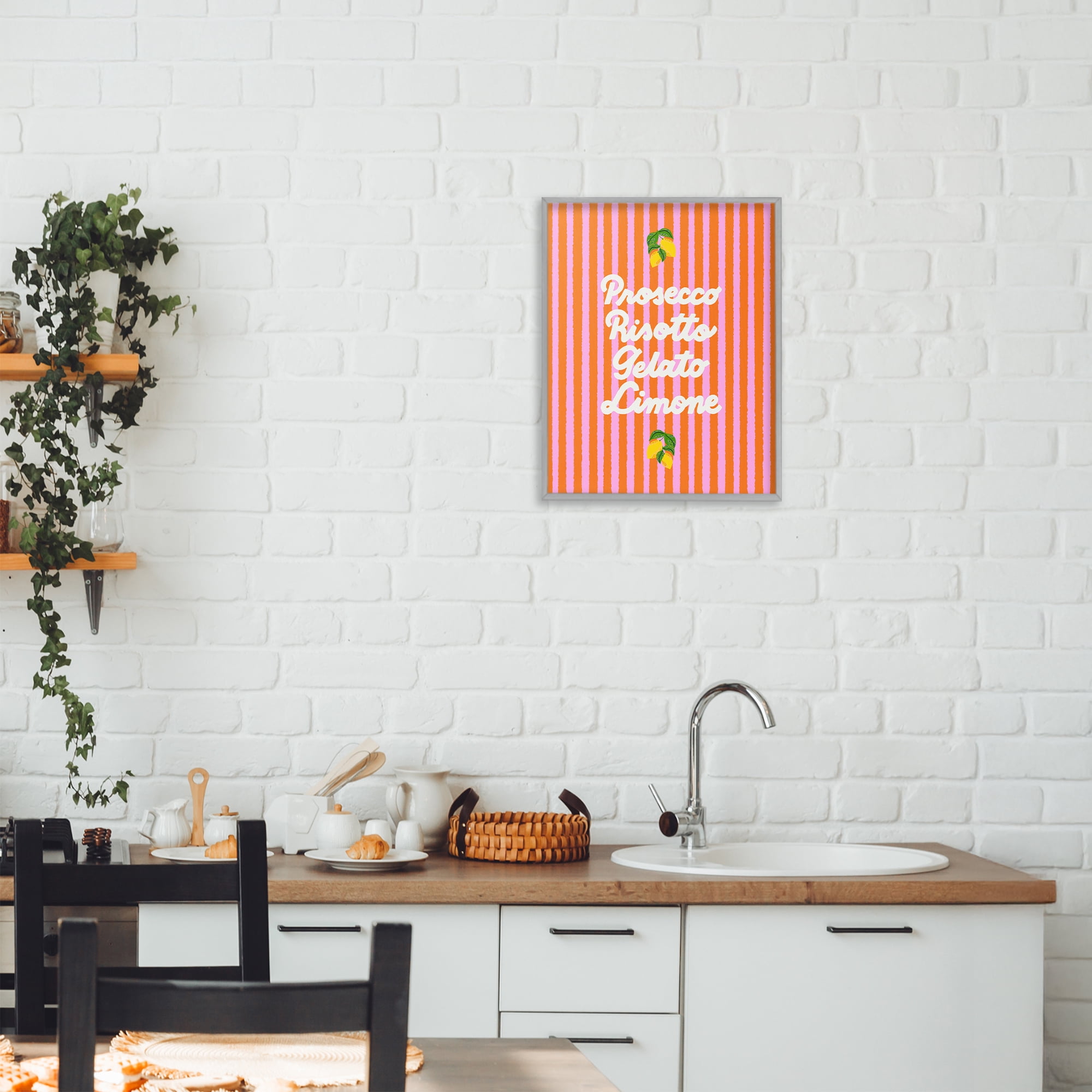 Stupell Industries Italian Enjoyment over Stripes Gray Framed Giclee Art, design by Indira Prieto | IndySign
