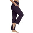 thumbnail image 4 of Fulijie Pants for Women Plus Size Casual Straight Leg Yoga Leggings Comfy Cropped Pants with Pocket, Purple Jeans for Women, Polyester,Spandex Jeggings for Women, Vacation Outfits for Women, 4 of 8