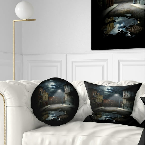 Designart Night Street Collage - Landscape Printed Throw Pillow - 12x20