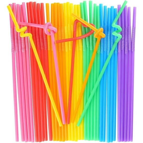 100PCS Flexible Straw,Bendable Long Plastic Straws,Colorful Straws,Plastic Straws,Disposable Straws for Party,Bar