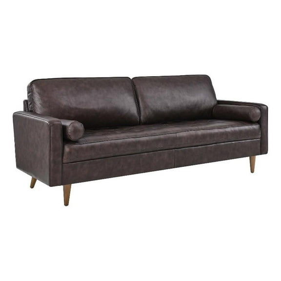 Pemberly Row 81" Modern Style Top Grain Leather Sofa in Brown Finish