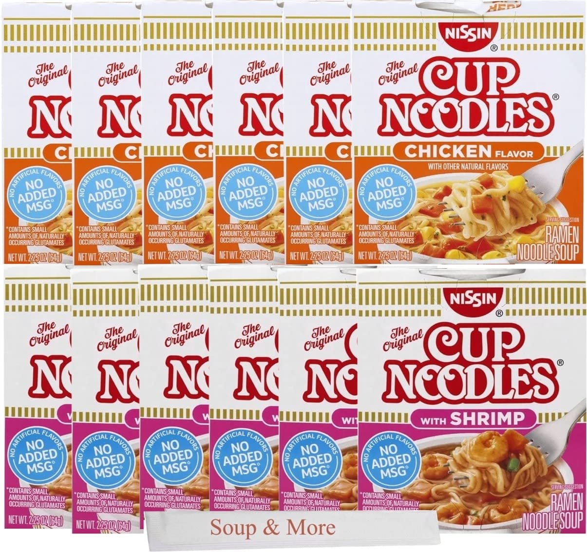 Nissin Cup Of Noodles Instant Cup 12 Count, 6 Shrimp, 6 Chicken Lunch / Dinner Variety, 2 Flavors