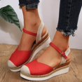 thumbnail image 2 of Modisza Women Espadrilles Wedge Sandals Summer Casual Walking Sandal Closed Toe Arch Support Shoes with Buckles Ankle Strap Red Size 5.5, 2 of 8