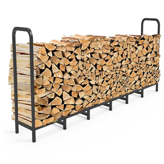 8ft Adjustable Heavy Duty Firewood Rack, Black Metal Log Holder for Indoor Outdoor Fireplace