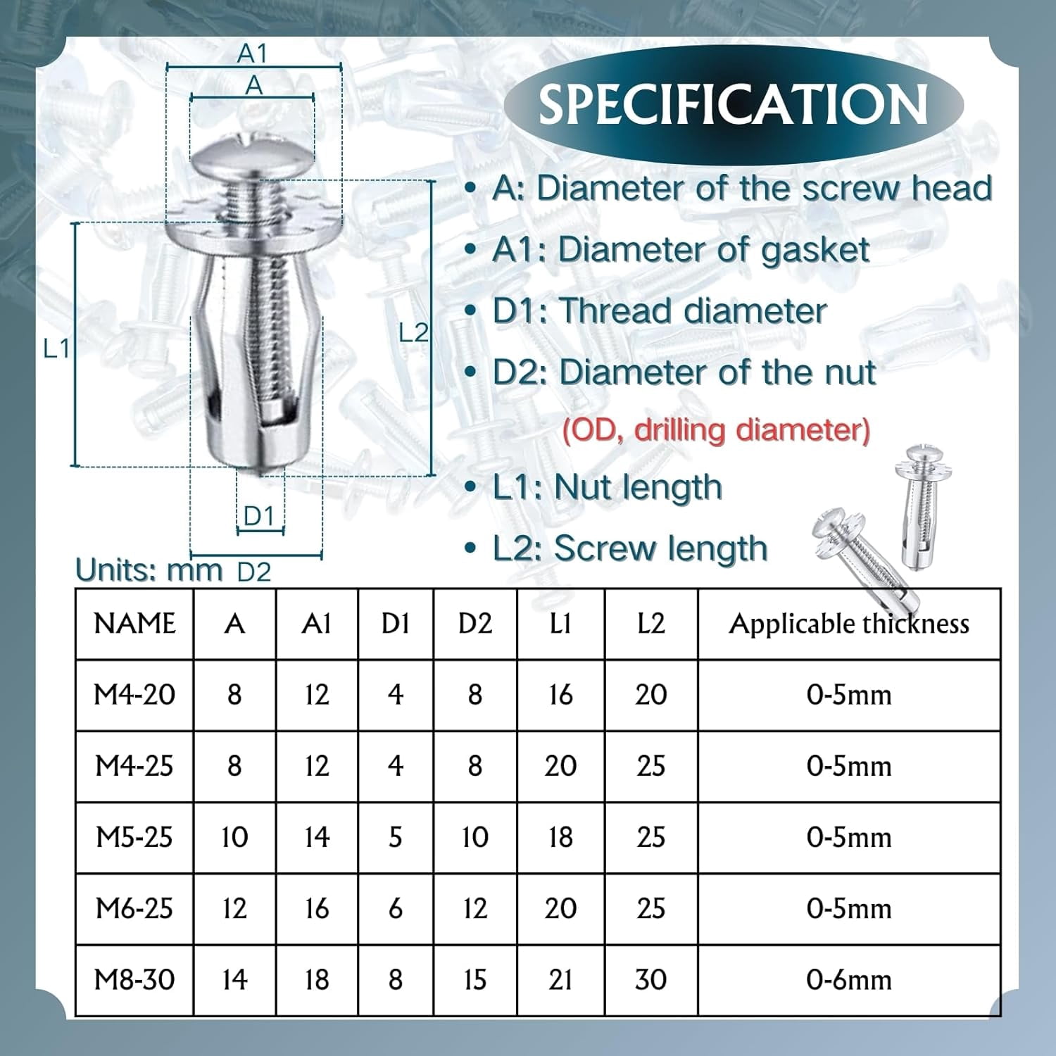 50pcs Petal Nuts, Expansion Screw Jack Nut, Carbon Steel Rustproof Corrosion-Resistant Petal Shape Rivet Nuts Fasteners for Securing Plate Frame Container Tag, Silver M4 M5 M6 M8