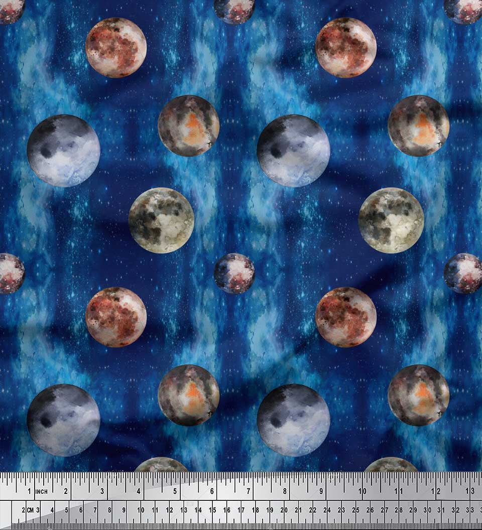 Space Stars Planets Silver Glitter Blue Cotton Fabric Traditions By The Yard 