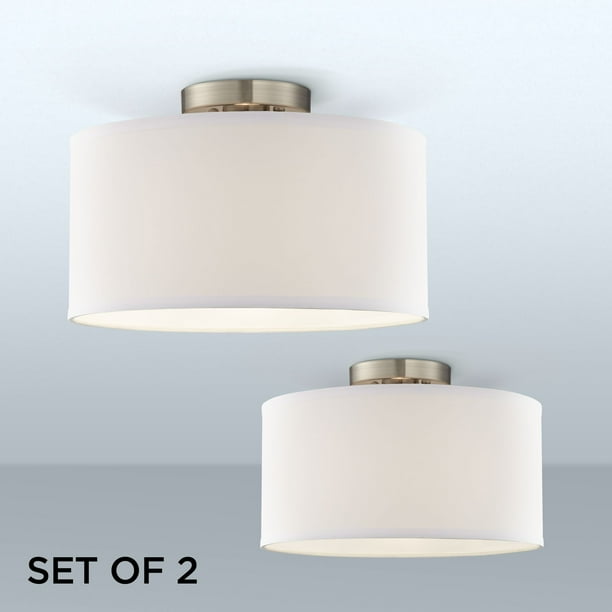 360 Lighting Modern Ceiling Light Semi Flush Mount Fixtures Set Of 2 Brushed Nickel White Fabric Drum For Bedroom Kitchen Hallway Com 360 Lighting Modern Ceiling Light Semi, Drum Light Fixture Flush Mount