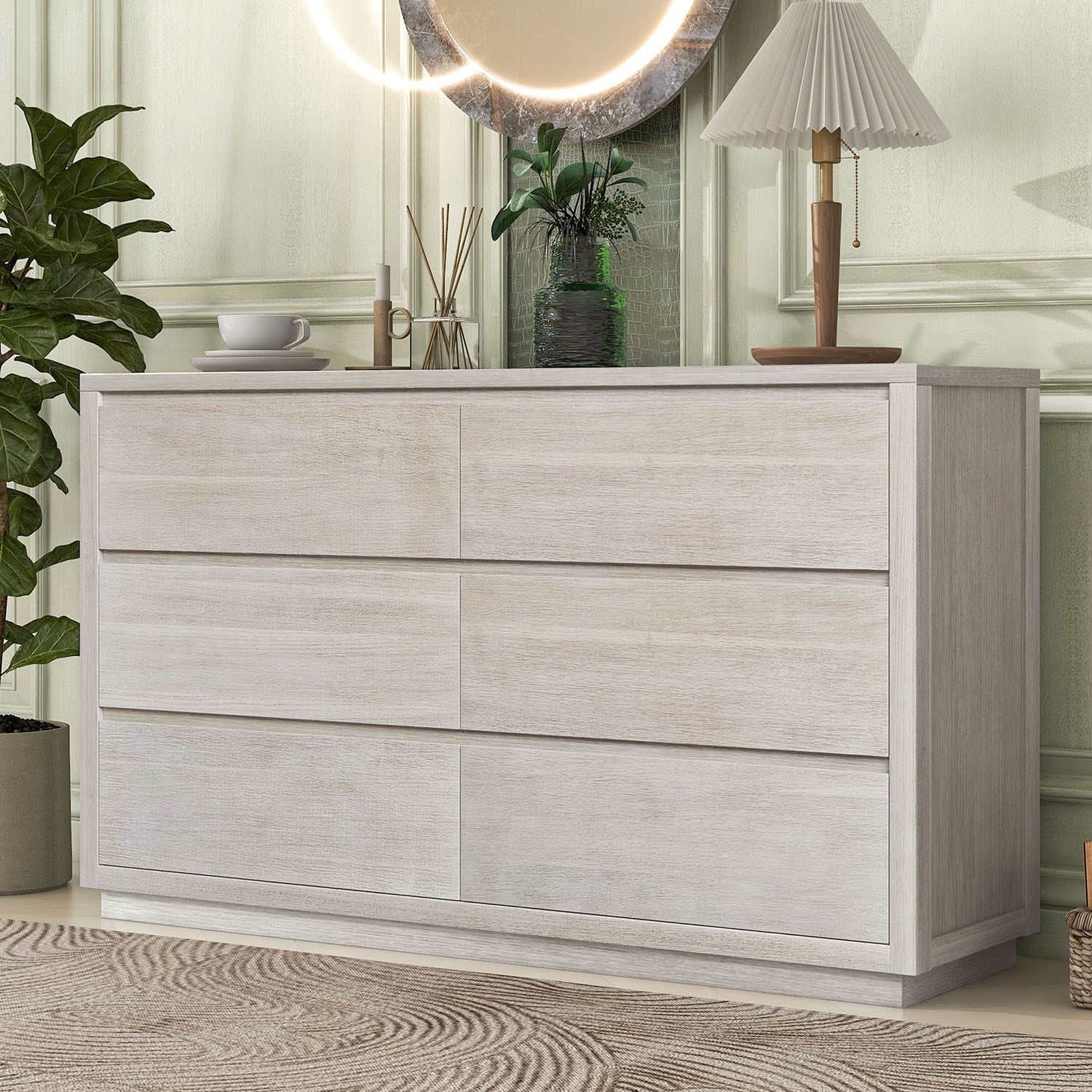 Kadyn 6-Drawer Dresser, Modern Farmhouse Dresser with Drawer, Soild Wood Double Dresser for Bedroom, Stone Gray Kadyn 6-Drawer Dresser, Modern Farmhouse Dresser with Drawer, Soild Wood Double Dresser for Bedroom, Stone Gray