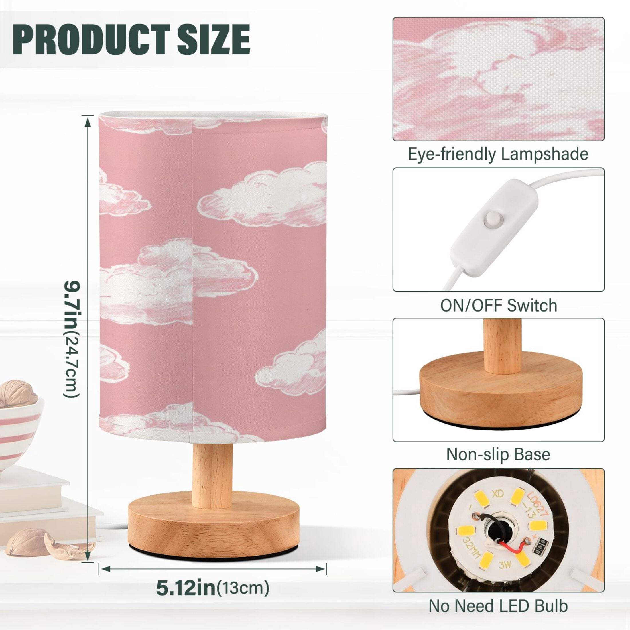 Desk Lamp Bedside Lamp 5.12x9.7In LED Lamp With USB Charging Interface For Bedroom Living Room Office Study Stylish Decoration Pink White Cloud