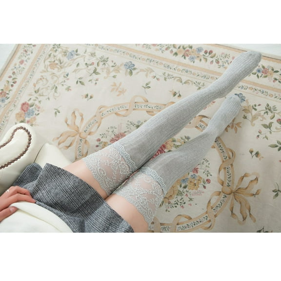 Women's Socks Women Lace Trim Thigh High Over The Knee Socks Long Cotton Warm Stockings,Gray Women's Accessories Socks