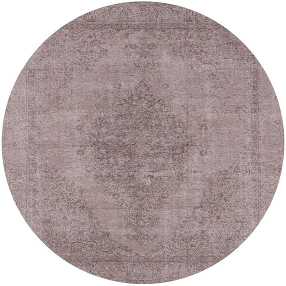 Ahgly Company Indoor Round Mid-Century Modern Rose Purple Oriental Area Rugs, 8' Round