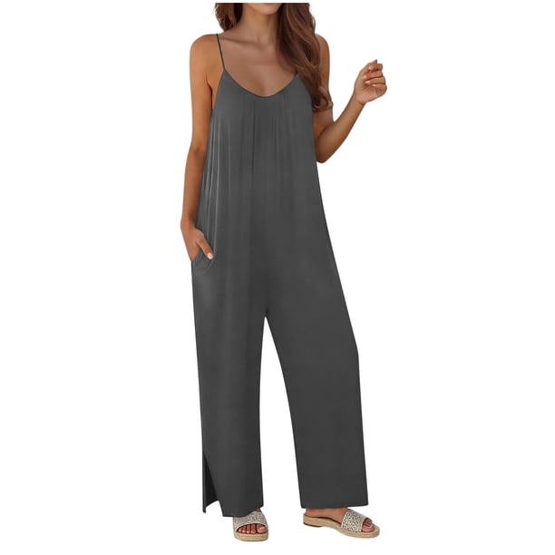 TaTaai Women's Summer Evening Jumpsuit Sleeveless Halter Neck Wide Leg Long Pants Solid Color Casual One Piece with Low Back Detail for Party and Night Out Gift