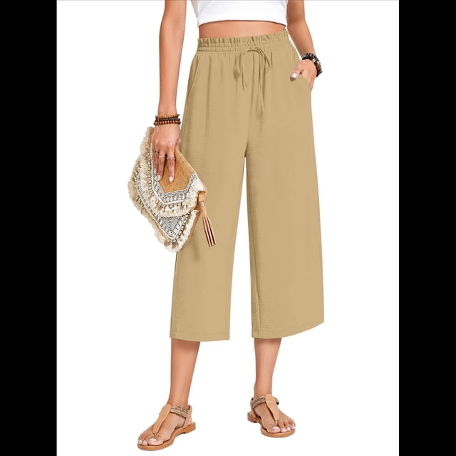 Pantalones Cortos para Mujer, Informales, con Cordón y Bolsillos, Holgados, de Cintura Alta y Pierna . Caqui XXL