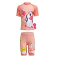 thumbnail image 3 of Toddler Girls Boys Summer Swimwear Sets Short Sleeve O Neck Tops + Cartoon Animal Print Shorts + Hat 1-12 Years, 3 of 6
