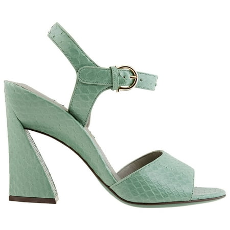 

Salvatore Ferragamo Ladies Sculpted Heel Leather Sandals In Green Brand Size 6.5