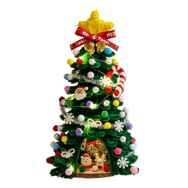 Green Diy Christmas Tree Handmade Mini Desktop Tree With 20 Led Lights Green Color Twist Craft Kit For Holiday Decoration