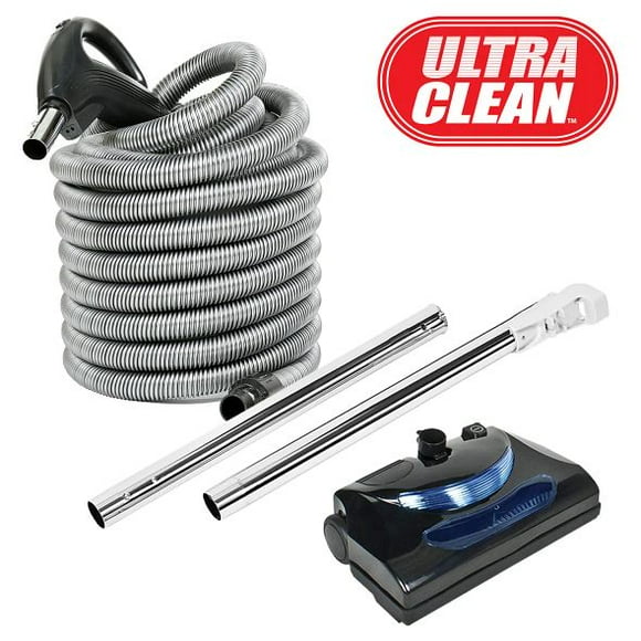 ULTRA CLEAN Central Vacuum Electric Attachment Kit - Dual Voltage 24V / 110V Hose with 3-Way on/Off Switch Handle- Electric Power Nozzle – Set of Chromed Wands (35 ft Black, Direct Connect)