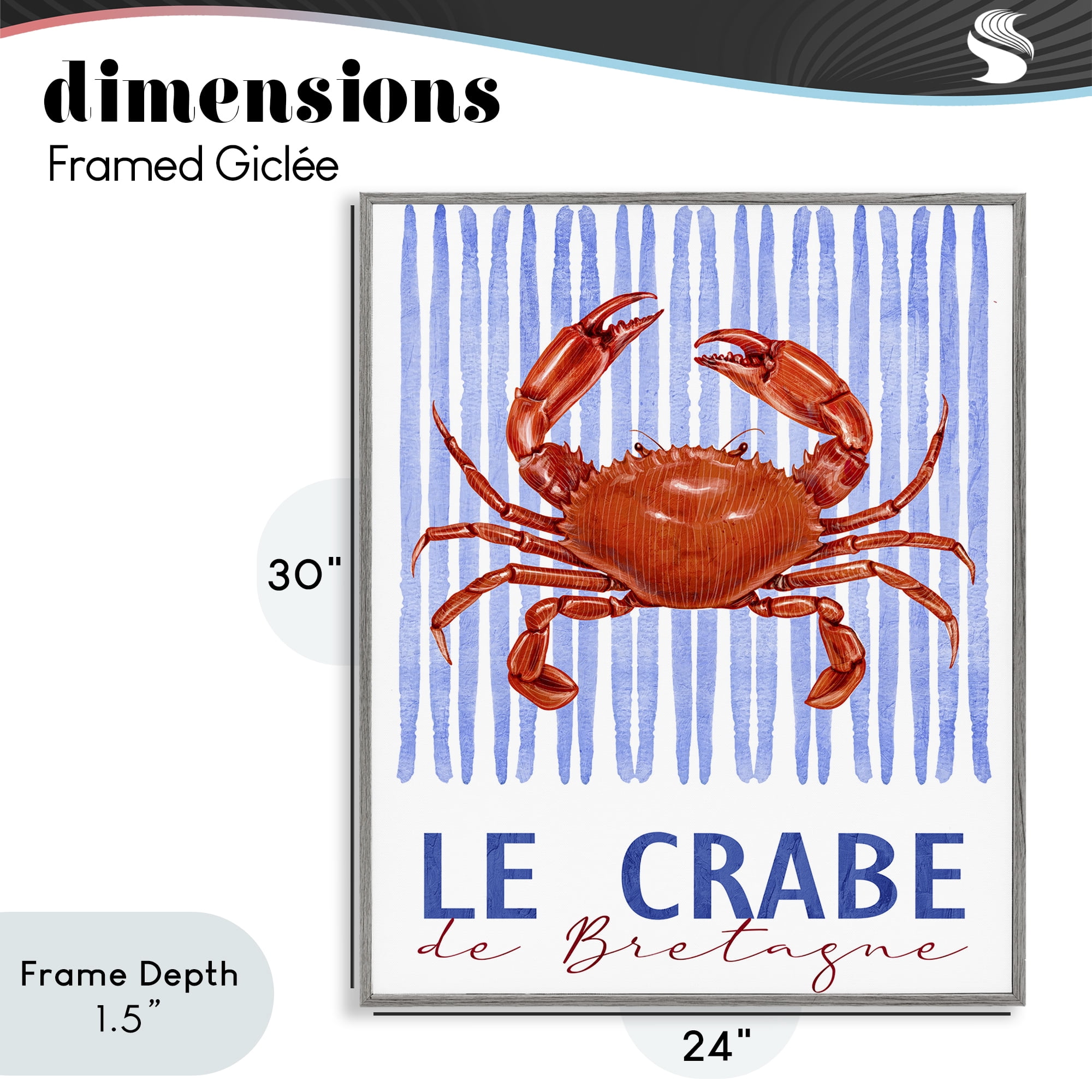Stupell Industries Le Crabe Nautical Stripes Gray Framed Giclee Art, design by Kim Allen