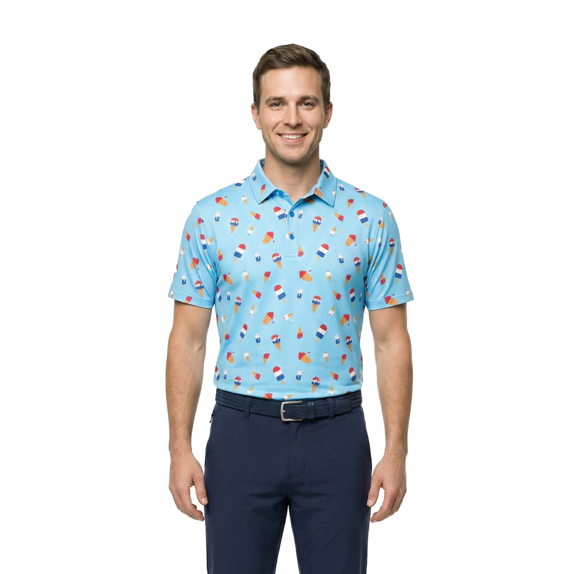 Birdie Bound Men's and Big & Tall Men's Ice Cream Drip Print Polo Shirt, Sizes XS-4XLT