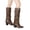 Khaki, variant on Leather Knee High Cowboy Boots for Women Block Heel Pointed Toe Vintage Buckle Strap Long Fall Boots Two Ways Wear Ankle Boots Black Size 7.5