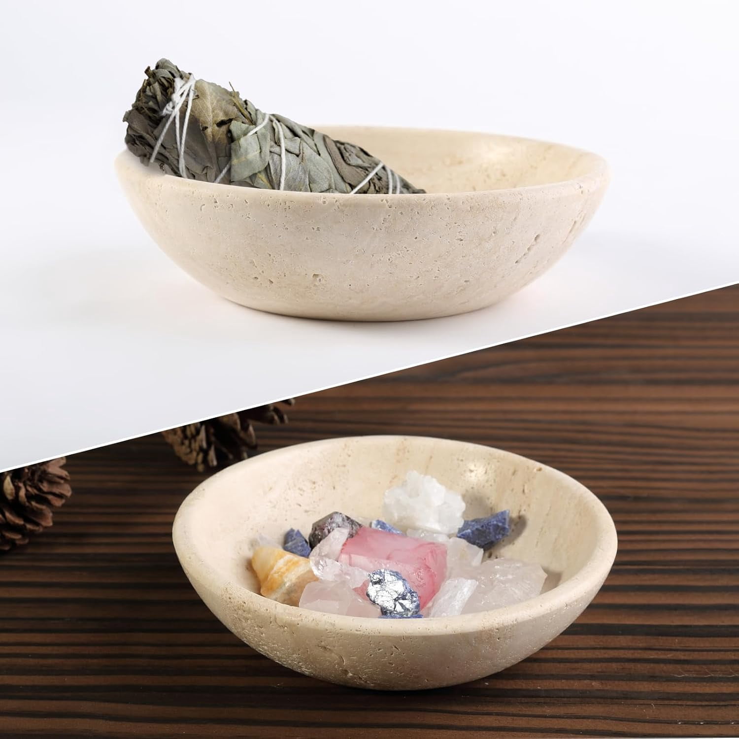 Italian Travertine Incense Holder, 6" Incense Holders for Sticks, Sturdy Incense Burner Ash Catcher, Ideal for Meditation, Relaxing, Easy to Clean