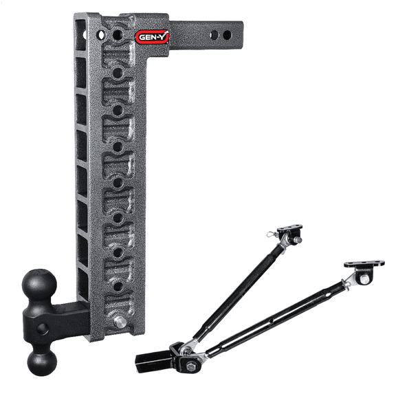 GEN-Y GH-319 MEGA-DUTY Adjustable 20" Drop Hitch with GH-031 Dual-Ball, GH-0100 Stabilizer Kit for 2" Receiver - 10,000 LB Towing Capacity - 1,500 LB Tongue Weight