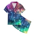 thumbnail image 3 of Tfken Summer Outfit Sets For Girls Lapel Neck Star Sky Print Short Sleeve Tops With Shorts Set Sleepwear Casual Summer Teen Comfortable Outfit Purple Size 10-11 Years, 3 of 3