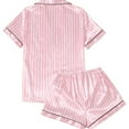 thumbnail image 3 of Women'S Pajama Set Short Sleeve Button-Down Shirt And Shorts Pajama Set-Pink Stripe-Xl, 3 of 5