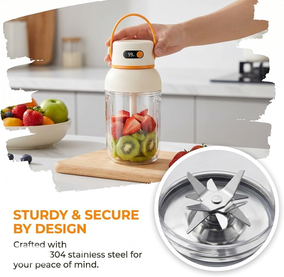 Portable Electric Juicer Cup with Zero Cord Hassle, USB-C Rechargeable Personal Blender, High Speed Smoothie Maker, Automatic Cleaning with Straw and Two Lids (1pc)