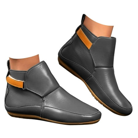 GHSOHS Cowboy Boots for Women Pull on Snow Boot Ankle Boots Shoes Fall Shoes Vintage Leather Boots Flat Shoes Winter Round Toe Ankle Boots Western Cowgirl Boots Rain Boots Platform Work Boots Size 36