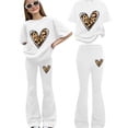 thumbnail image 2 of KVPLBQFD Girls Summer 2 Piece Outfit Heart Embellished Short Sleeve Top + Stretchy Flared Pants Set for Teens Girl Fashion Vacation Travel Clothes, 2 of 7