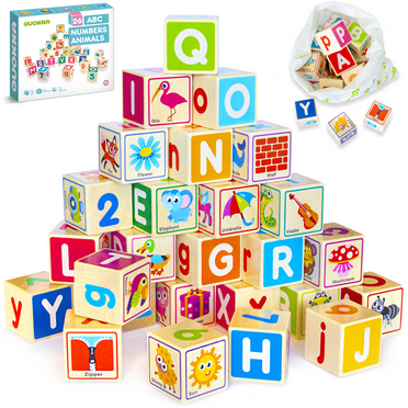 QUOKKA Wooden Blocks for Toddlers – Educational ABC Alphabet Stacking Toys with Letters and Numbers