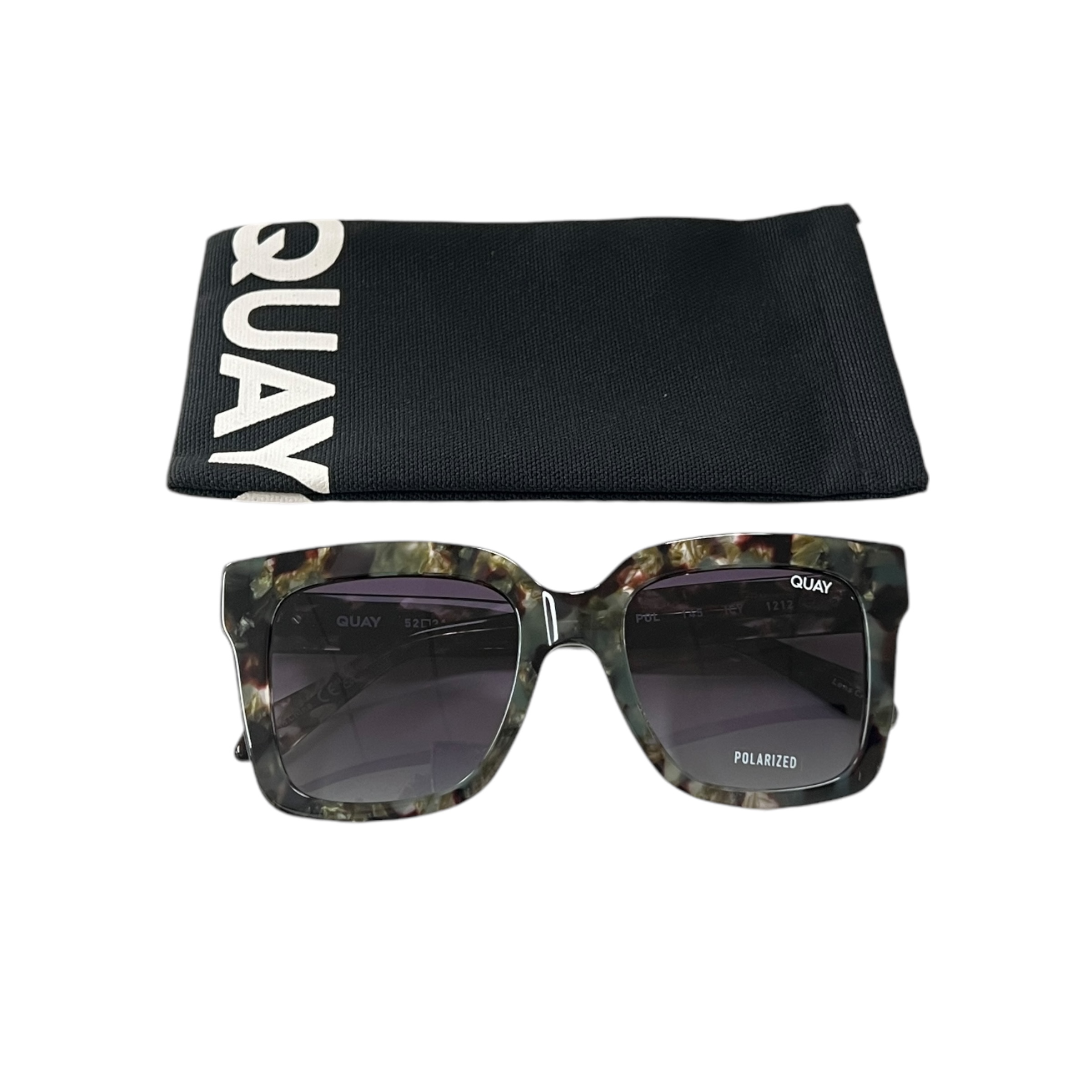 Quay Australia Icy Sunglasses Square Green Tortoise Smoke Polarized 47MM