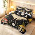 thumbnail image 3 of Homewish Cartoon Moths Twin Quilt Set,Watercolor Daisy Floral Mushroom Twin Coverlet Set,Black Cream,Black Reversible,2pcs, 3 of 7
