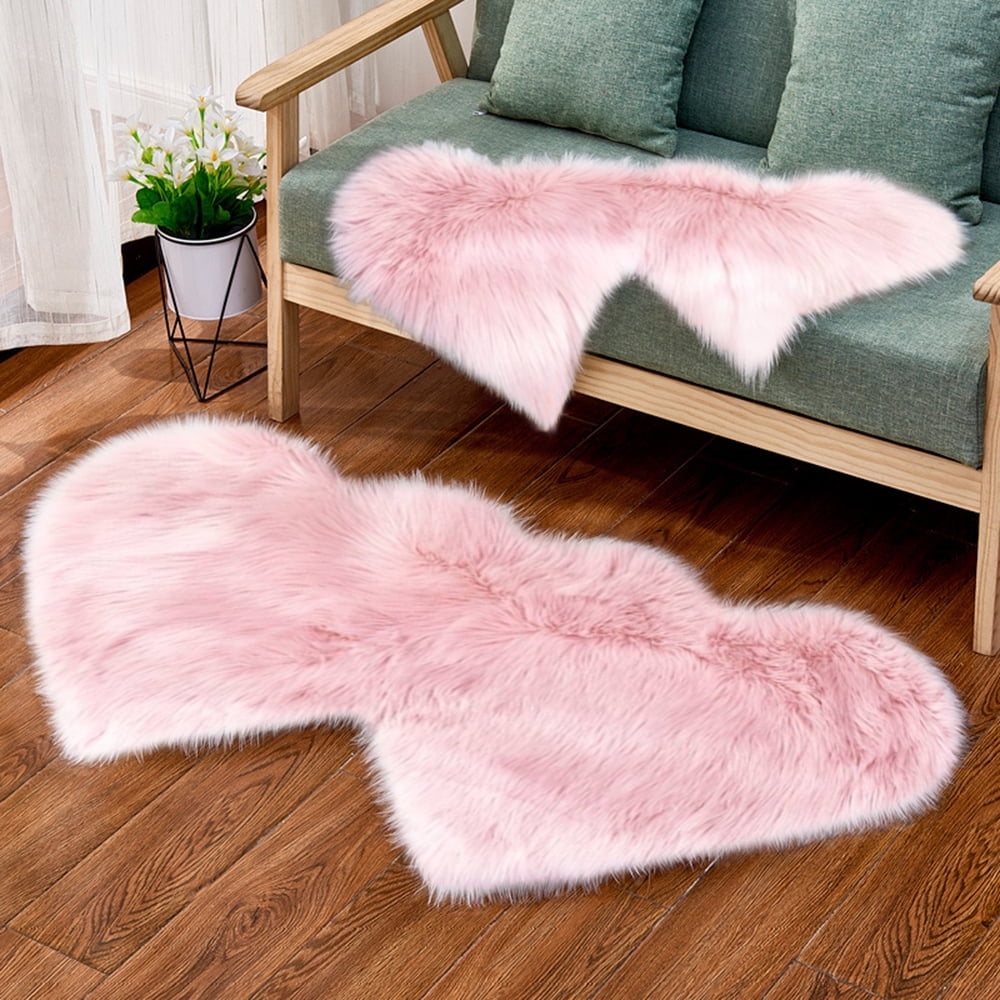 KBOOK Soft Fluffy Rugs Double Heart Shape Faux Fur Sheepskin Rug