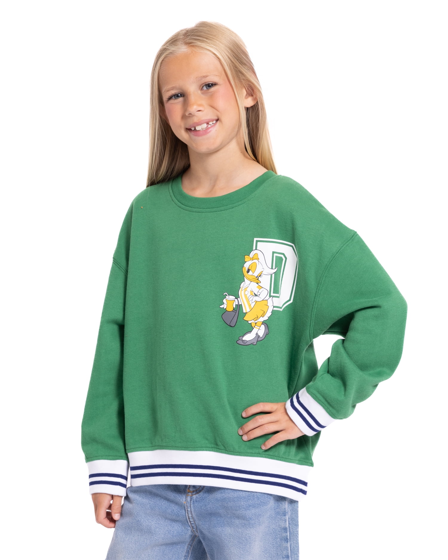 Minnie & Friends Girls’ Daisy Duck Front Back Graphic Sweatshirt, Sizes 4-16