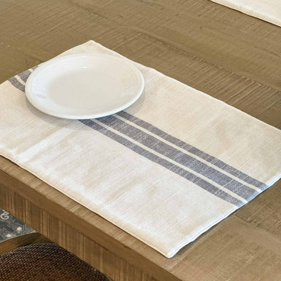 Piper Classics Market Place Gray Grain Sack Stripe Placemats, Set of 4