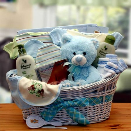 Deluxe Organic New Baby Gift Basket - Blue