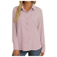 thumbnail image 3 of HBFAGFB Long Sleeve Button up Shirts for Women Fashion Simple Spring Summer Work Clothes Pink Size L, 3 of 9