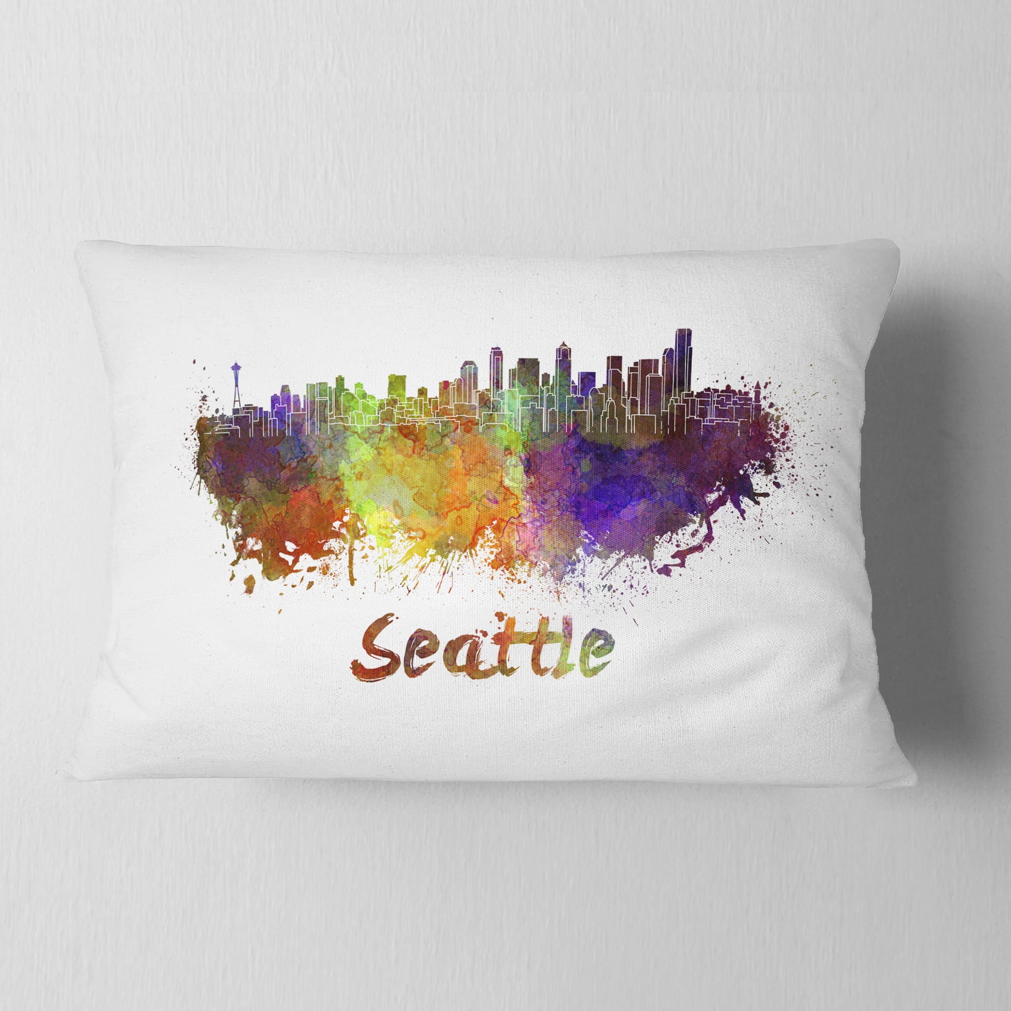 Designart Seattle Skyline - Cityscape Throw Pillow - 12x20