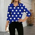 thumbnail image 2 of TEAJOPSUU Womens Classic Polka Dot Shirt 3/4 Sleeve Collared V Neck Tops Loose Fit Lightweight Summer Trendy Outfits,A-Blue, 2 of 5