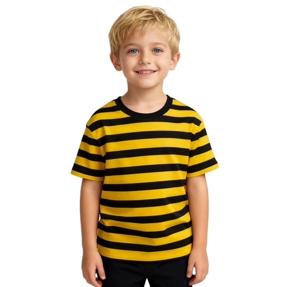 YMNXA Big Kids Girls Boys Top Striped Print Short Sleeve Crew Neck Casual Comfortable Fashion Tee For Daily Wear Yellow 2-3 Years