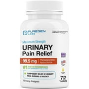 Puregen Labs Urinary Pain Relief - Fast Relief of UTI Pain, Burning and Bladder Discomfort – 72 Tablets - 1PK