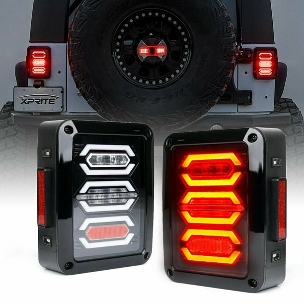 1 Pair For 2007 to 2017 Jeep Wrangler JK Pair of LED Bar Black Housing  Smoked Lens Brake Led Rear Tail Lights Brake Turn Reverse Light 10 11 12 13  14 15 16 