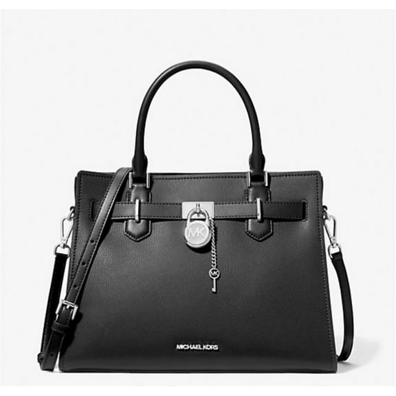 Michael Kors Hamilton Medium Crossbody Satchel Handbag Leather Bag (Black)
