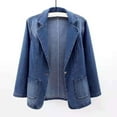 thumbnail image 3 of Xuemjiao Jean Jackets for Women Women's Autumn Solid Color Slim Fit Suit Tie Pocket Denim Jacket (Blue,XL), 3 of 6
